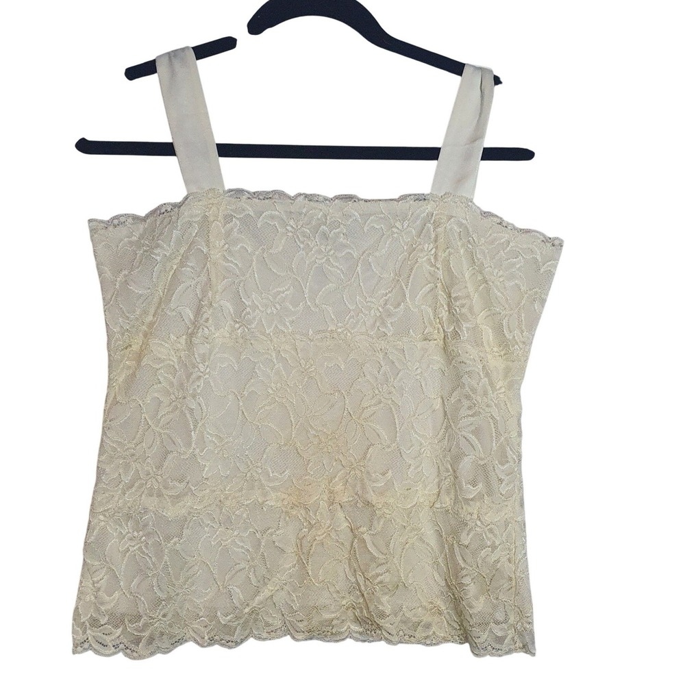 Coldwater Creek Womens Medium Cream Floral Lace Camisole Tank Top Ivory Satin